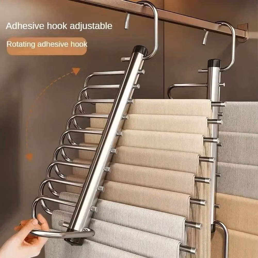 KORVIXA 9-Layer Stainless Steel Folding Trouser and Pant Hanger Rack in Silver – 3