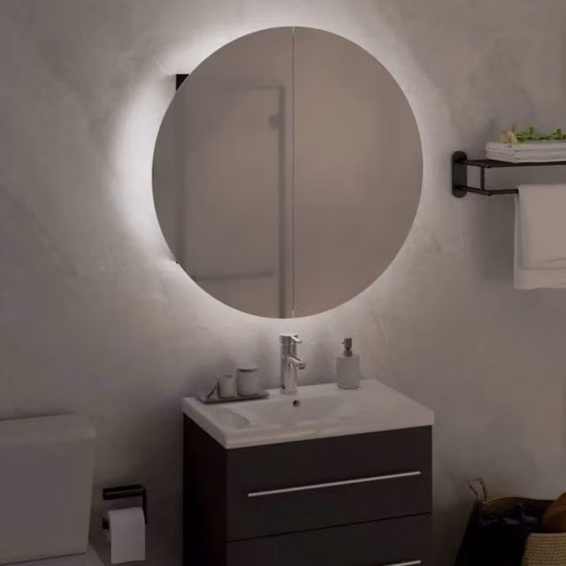 Berkfield Home Beautiful Black Bathroom Cabinet with Round LED Mirror, W/D/H: 47 x 47 x 17.5 cm – 1