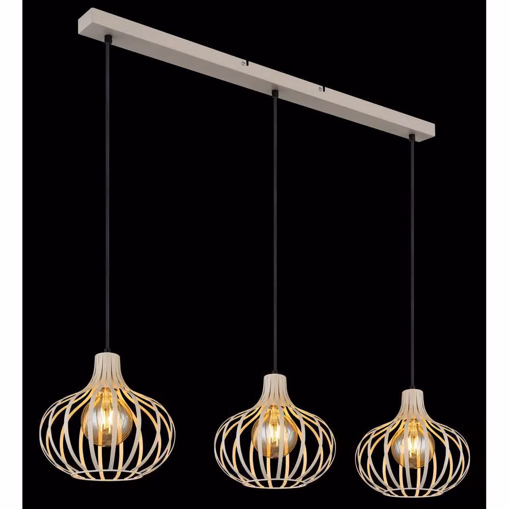Netlighting Mateo Bar Pendant Ceiling Light in Beige Metal with 3x E27 Bulbs – 3