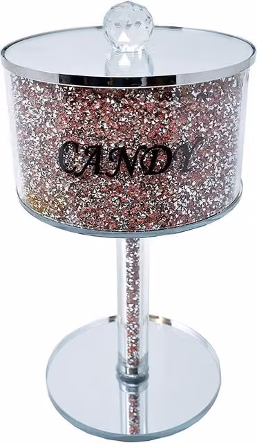 DEENZ Pink and Silver Crushed Diamond Glass Candy Jar
