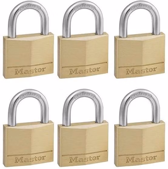 Master Lock Gold Solid Brass 40mm Keyed Alike Padlock, Pack of 6