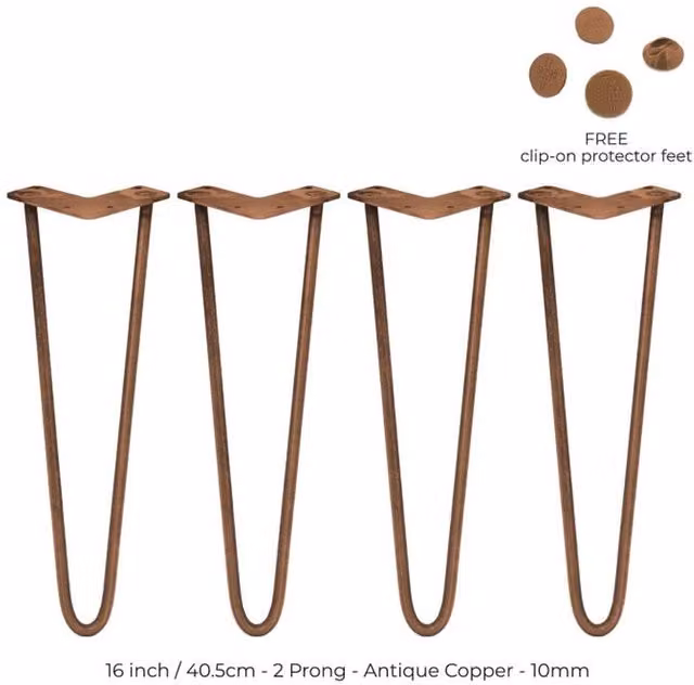SkiSki 4-Pack 2-Prong Hairpin Legs in Antique Copper Bronze, Height: 16 cm
