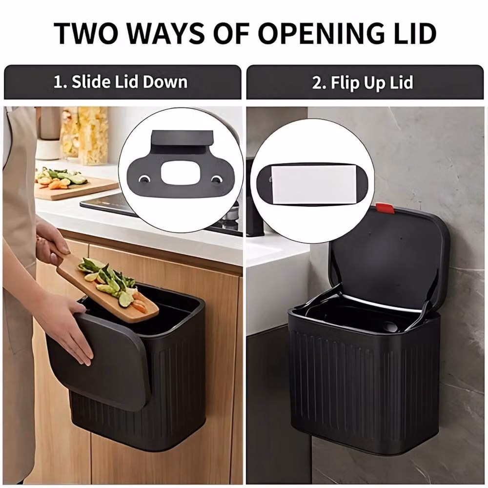 EONLION Hanging Kitchen Waste Bin with Flip Lid in Black – 4