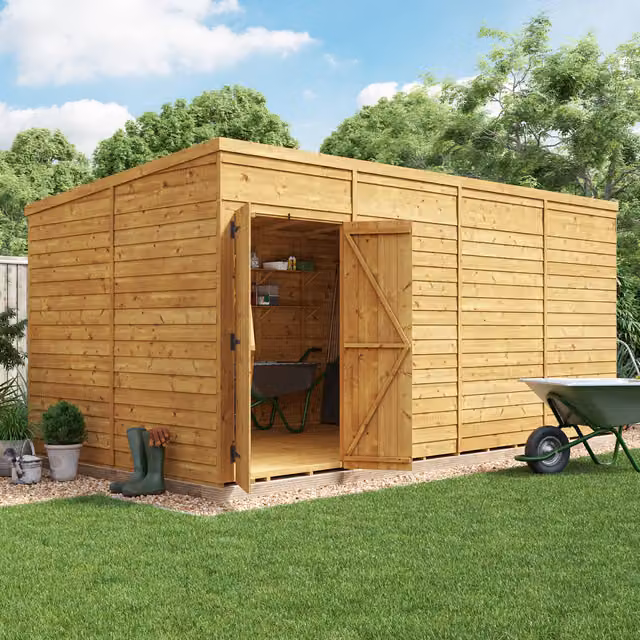 BillyOh Switch Overlap Pent Wooden Shed in Brown with Double Doors and Floor
