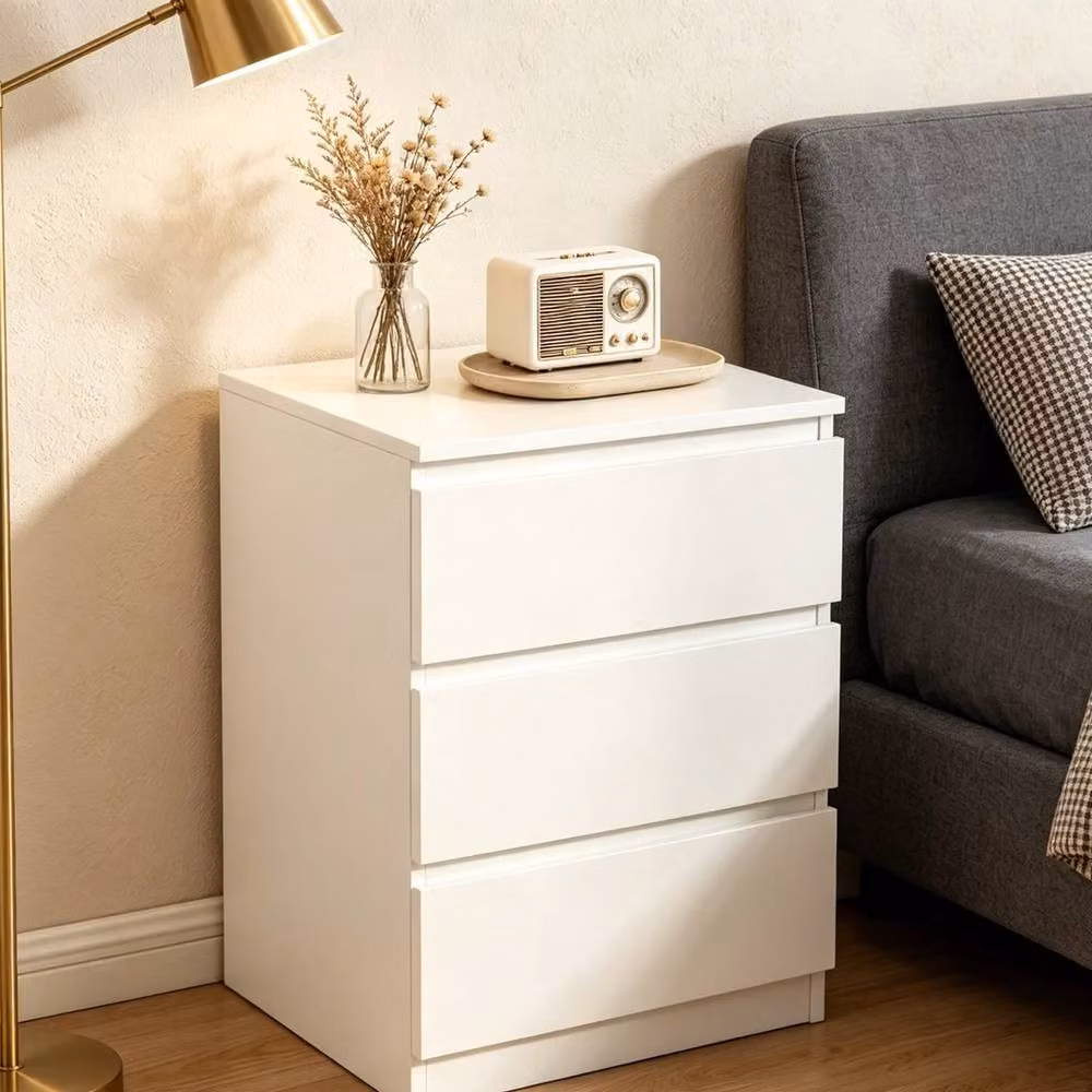 VOGREX White 3 Drawer Bedside Table and Storage Side Cabinet – 4