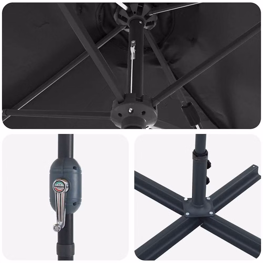 Berkfield Home Modern Garden Parasol in Black with Powder-coated Steel, W: 380 cm, D: 196 cm, H: 235 cm – 3