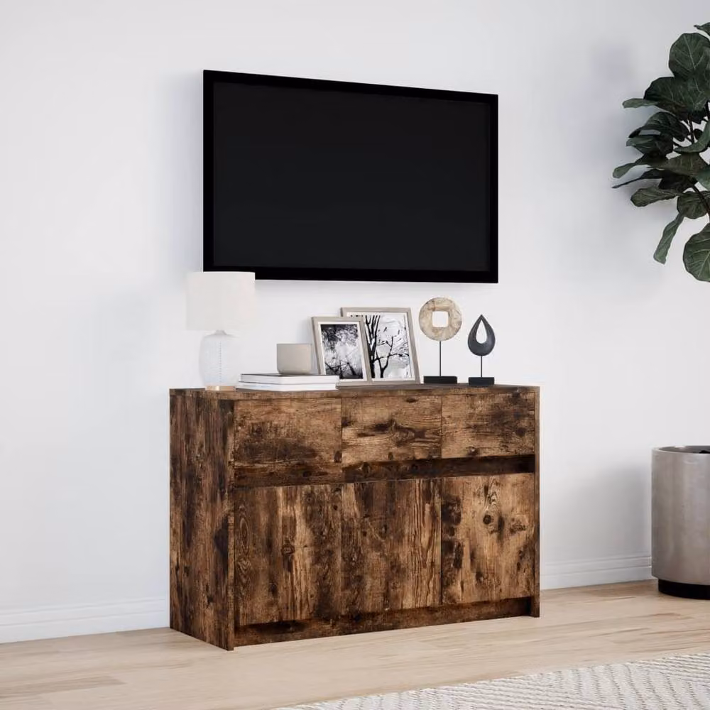 Berkfield Home Modern TV Cabinet with LED in Smoked Oak Brown, W/D/H: 91 x 34 x 61 cm – 3