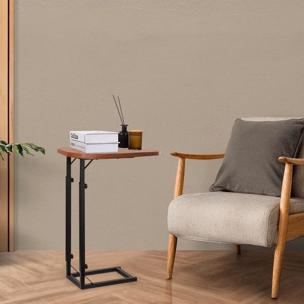FORGEVIO Height Adjustable Side Table with Rounded Rectangular Wood Top in Brown and Multicolour – 4