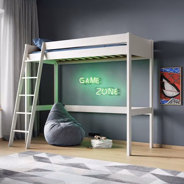 Noomi Tera Solid Wood High Sleeper Bed in White, W/D/H: 200 x 90 x 184.5 cm