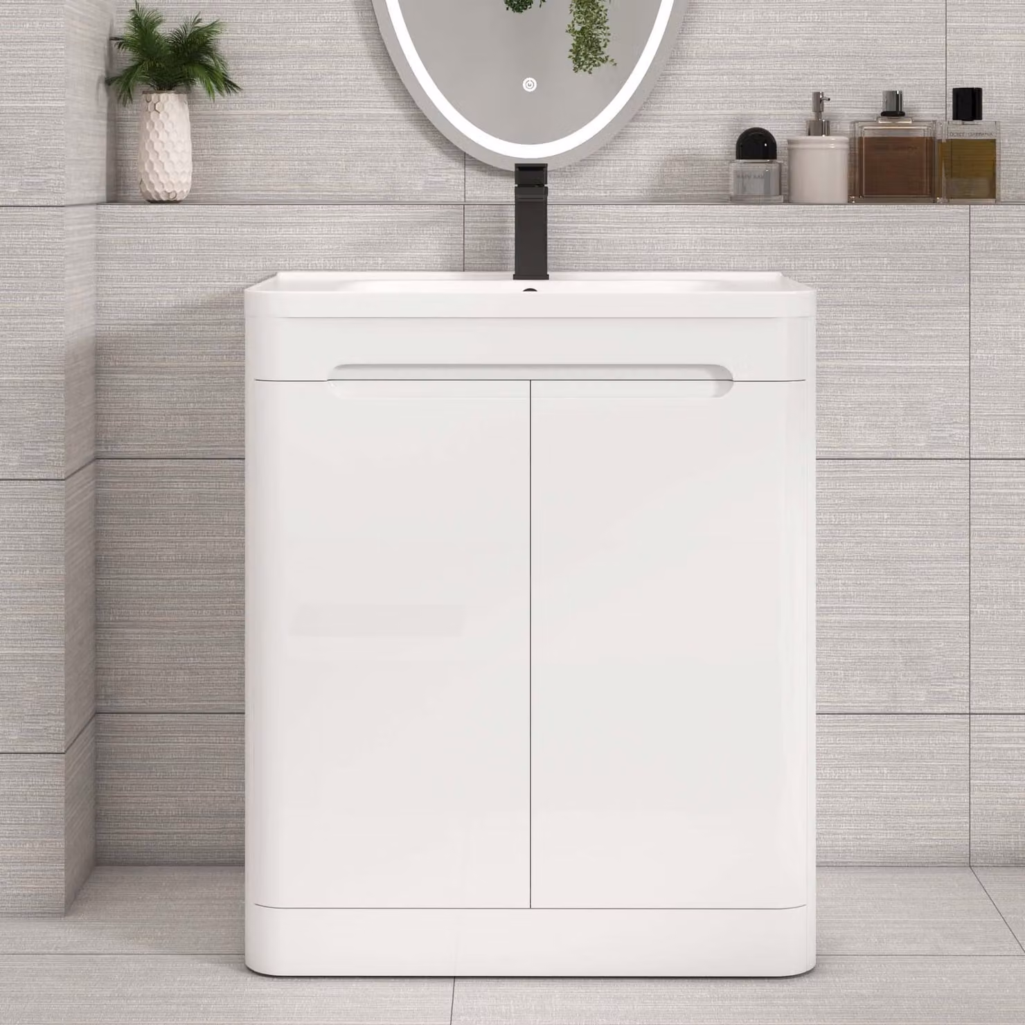 Royal Bathrooms Venice 700mm Gloss White Floor Standing 2 Door Vanity Unit with Ceramic Basin