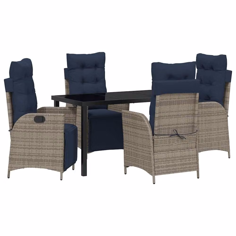 Berkfield 5 Piece Garden Dining Set with Cushions in Grey and Black Rattan – 2