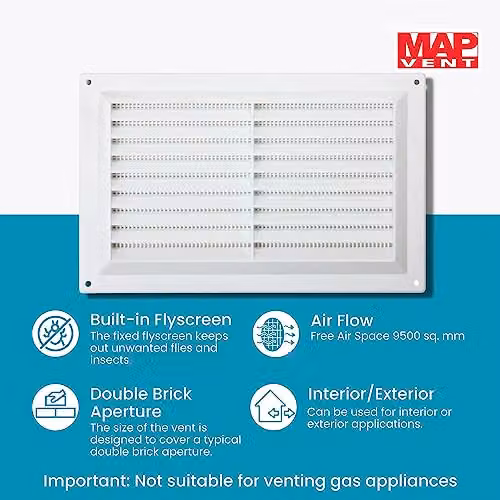 Map White Plastic Louvre Air Vent Grille with Flyscreen – 2