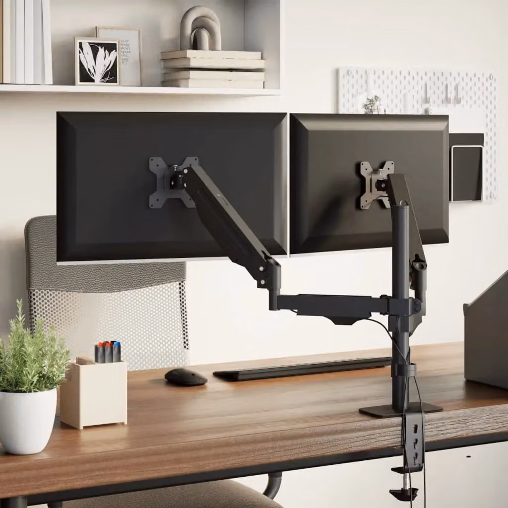 Berkfield Home Dual Monitor Arm for Screens up to 27 Inch with Gas Spring, Black – 2