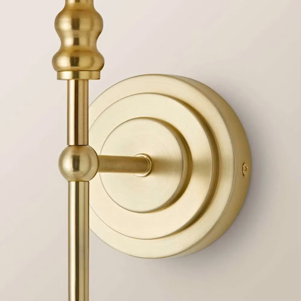 ValueLights Maggie Candlestick Wall Light with Linen Tapered Shade and Bulb in Gold/Brass – 3