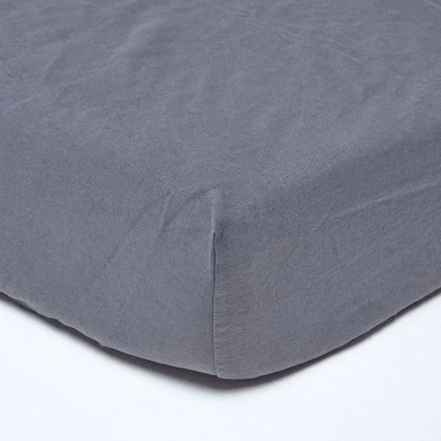 Homescapes Linen and Combed Cotton Fitted Sheet, Grey, W: 90 cm, D: 200 cm