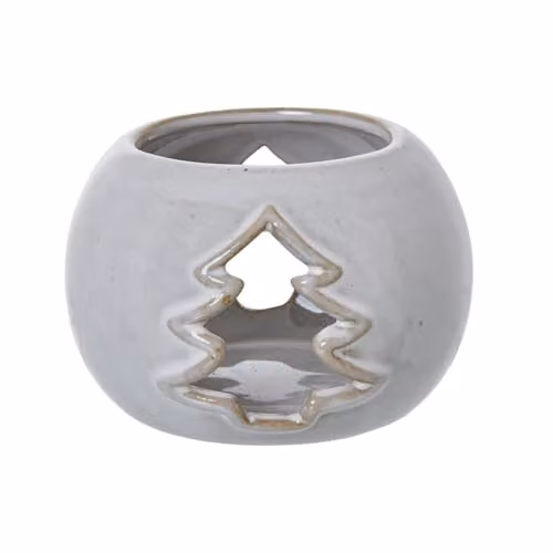 Love Lace White and Silver Ceramic Round Christmas Tree Cut-Out Tealight Holder