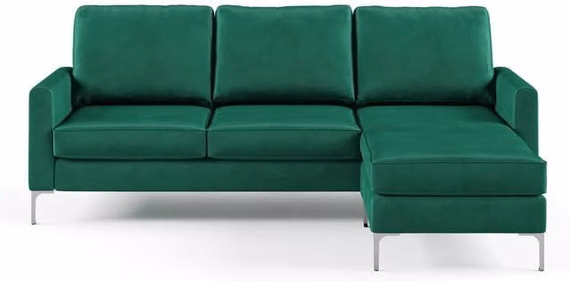 Novogratz Chapman L-Shape Sectional Sofa in Green Velvet with Metal Legs