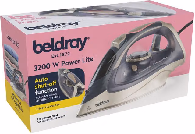 Beldray Power Lite Steam Iron in Grey with Ceramic Soleplate and Auto Shut-off