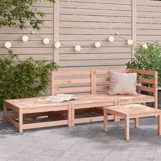 Berkfield Home Douglas 2-Seater Outdoor Garden Sofa with Matching Ottoman in Light Brown Solid Treated Hardwood