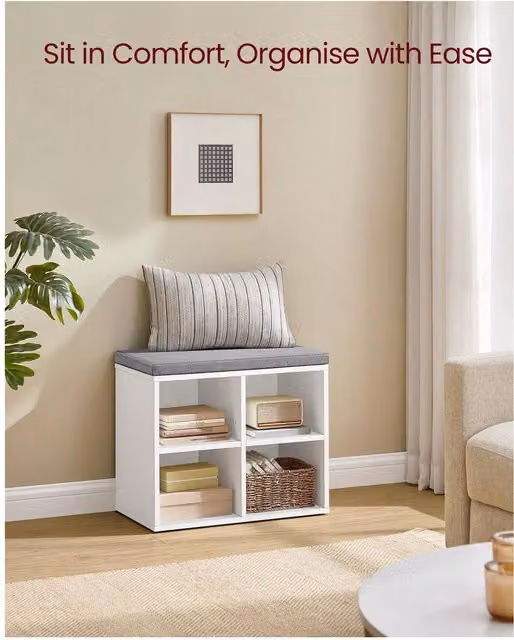 VASAGLE Shoe Storage Bench with Cushion in White