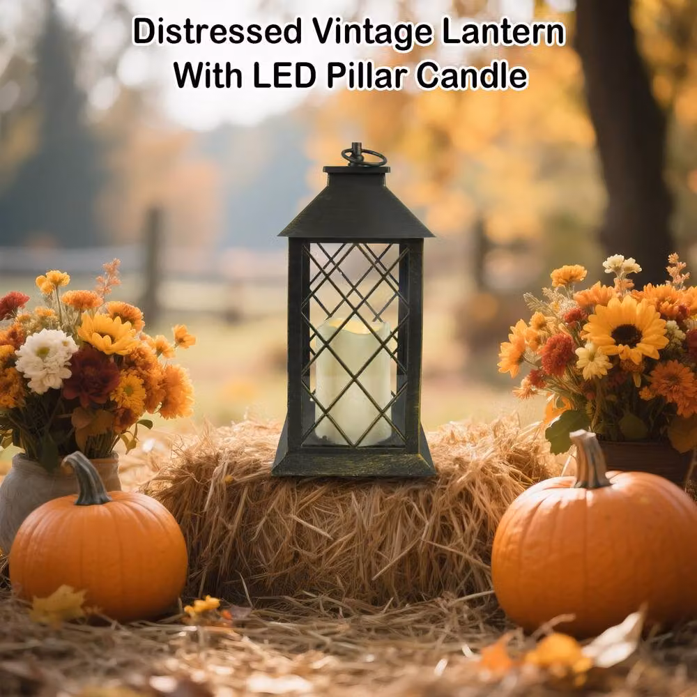Bright Zeal Vintage Hanging Lantern in Black and Gold with LED Flicker Candle and Timer – 2