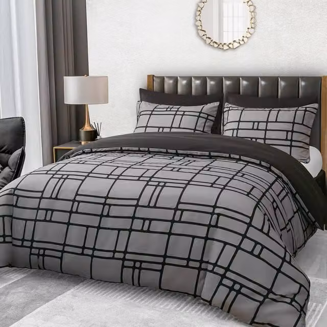 Lazzaro Home Reversible Brushed Microfibre Duvet Cover and Pillowcase Set, Grey, W: 180 cm, H: 200 cm – 1