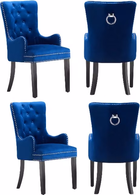 Life Interiors Set of 4 Windsor Velvet Dining Chairs with Armrests in Blue
