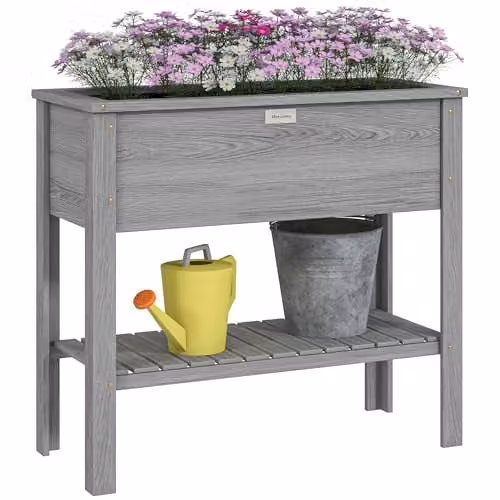 Outsunny Wooden Raised Garden Bed with Storage Shelf in Grey, W/D/H: 81 x 40 x 40 cm – 1
