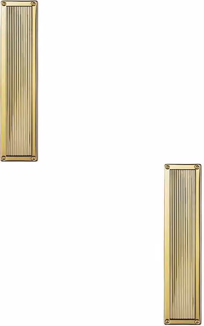 Loops 2x Rectangular Reeded Door Finger Plates in Polished Brass, W: 30.5 cm, H: 7.0 cm