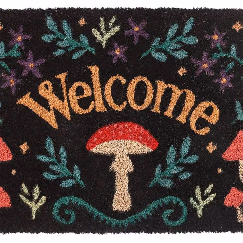 Uniqueful Black and Multicolour Mushroom Graphic Coir Welcome Doormat, Width: 100 cm – 2