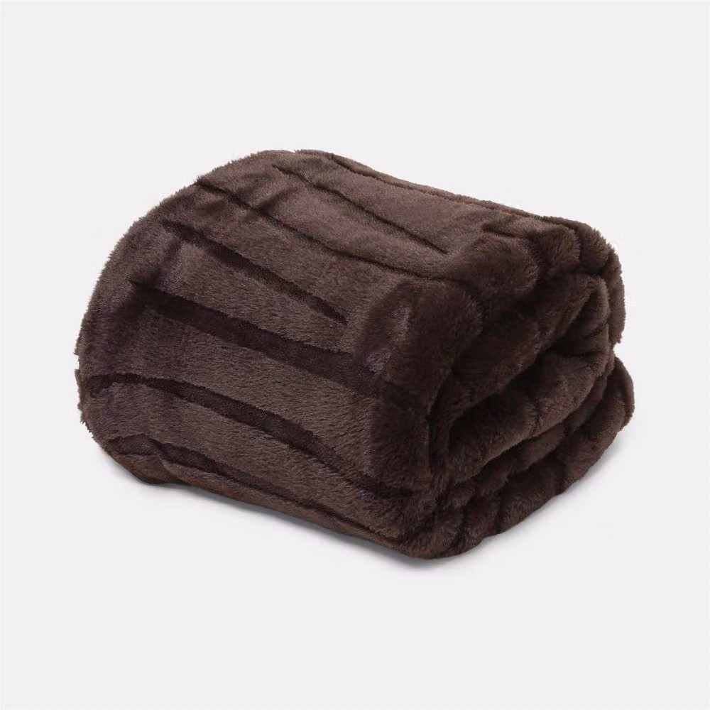 OHS Brown Faux Fur Fleece Throw Supersoft Thermal Blanket, W: 120 cm, L: 150 cm – 2
