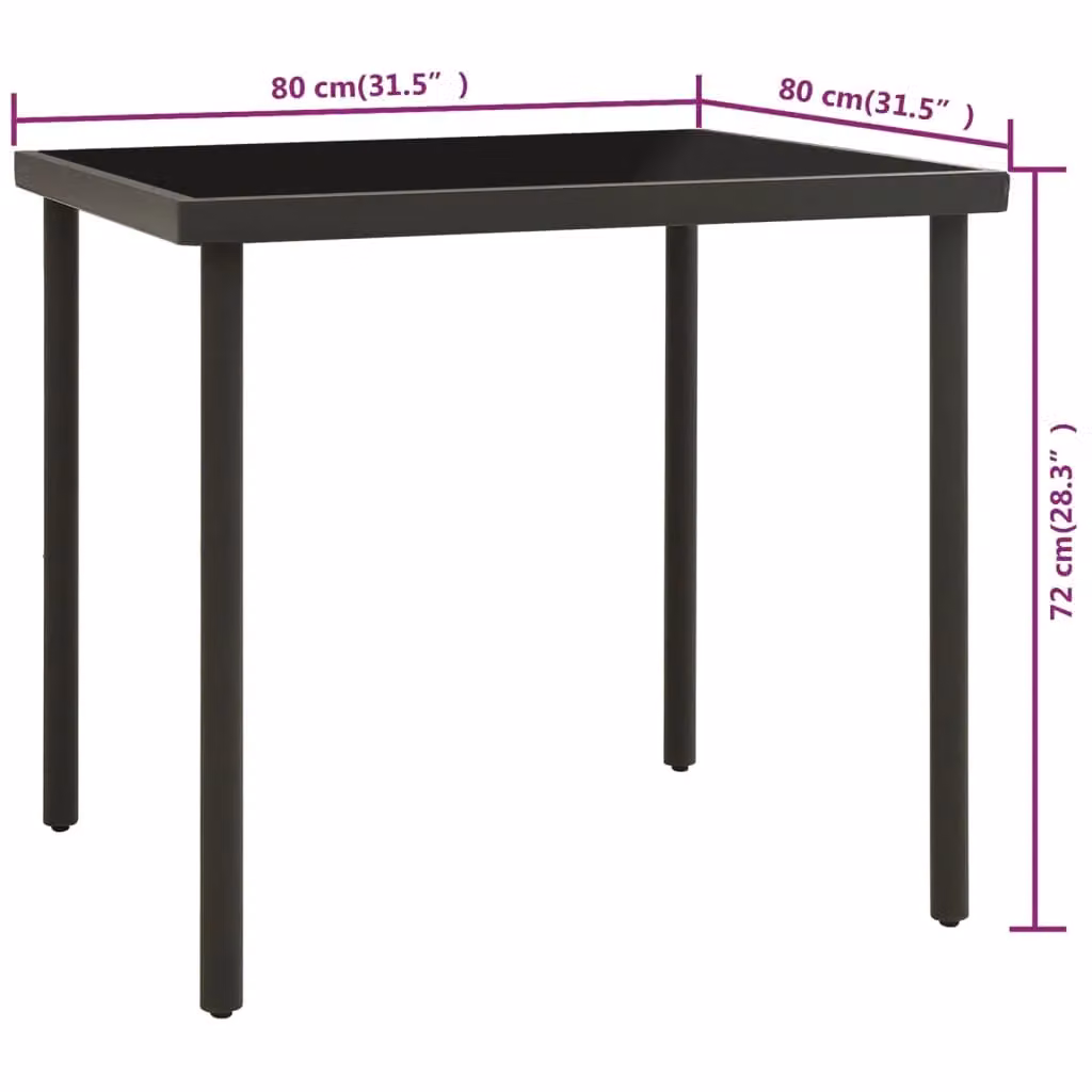 Berkfield Home Outdoor Dining Table in Anthracite and Black, Glass and Steel, W/D/H: 80 x 80 x 72 cm – 3