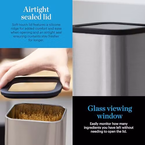 Tower GF826191 Airtight Pasta Jar with Glass Viewing Window, 3.7 l, Stainless Steel and Glass in Grey, Silver and Black – 2