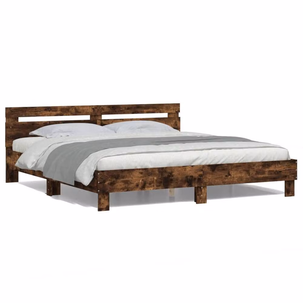 Berkfield Home Durable Bed Frame with Under-Bed LED Lighting in Smoked Oak Brown, W/D/H: 200 x 200 x 70 cm – 5