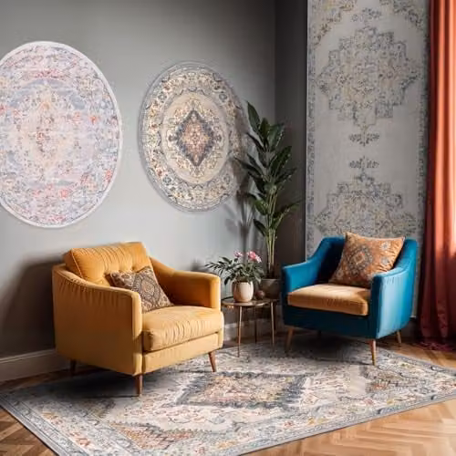 Livabliss Asmara Vintage Boho Style Multicolour Rug, Blue and Orange, W: 80 cm, L: 150 cm – 9