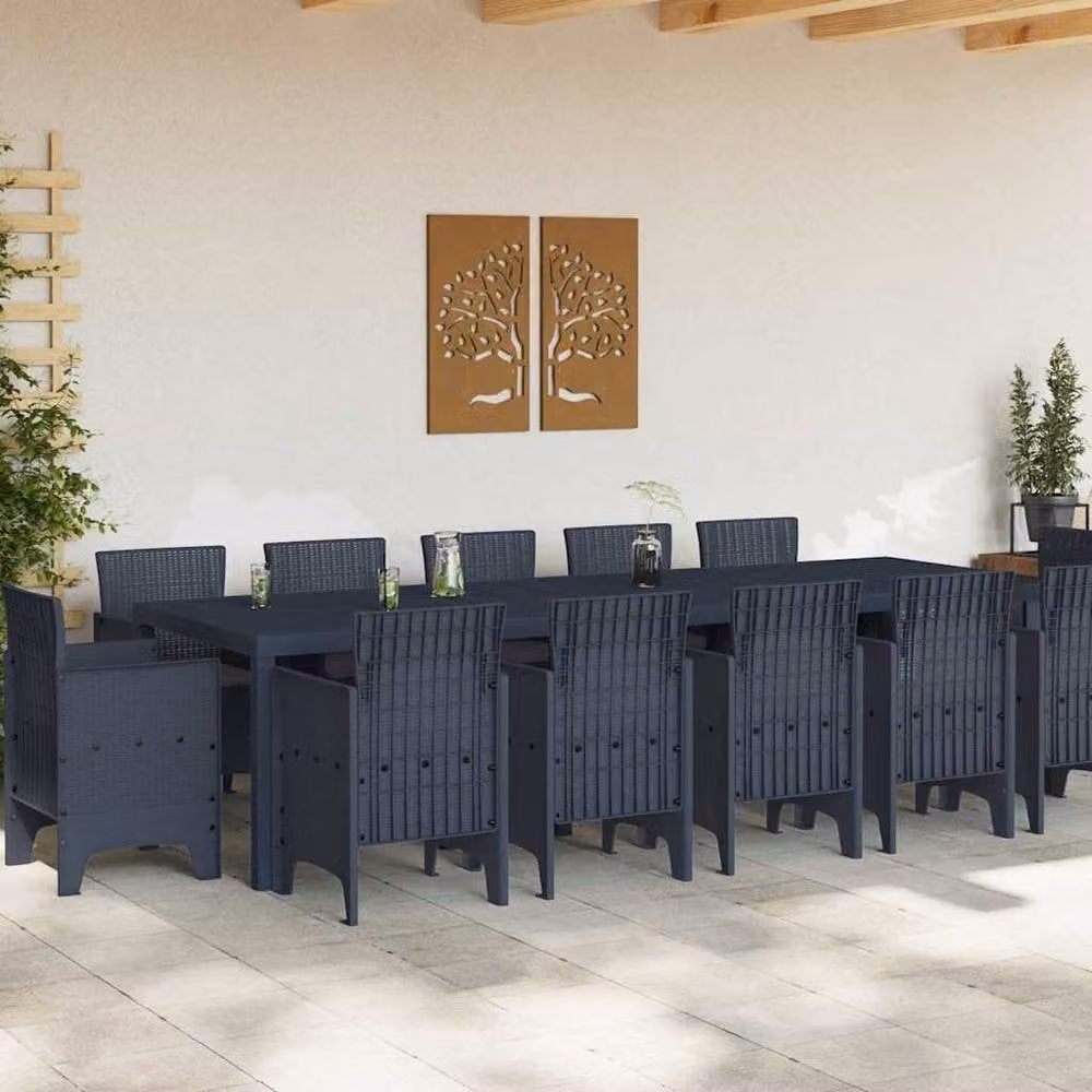 Berkfield Home 13 Piece Anthracite Poly Rattan Garden Dining Set with Cushions – 3