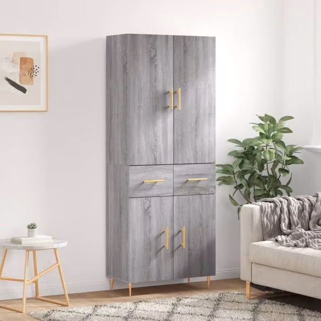 Berkfield Home Grey Sonoma Highboard with Hinged Doors and Internal Shelves, W/D/H: 69.5 x 34 x 180 cm – 1
