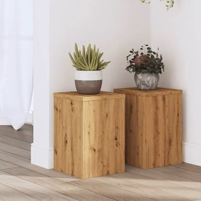 Berkfield Home Set of 2 Artisan Oak Plant Stands in Brown, W/D/H: 20 x 20 x 30 cm – 1