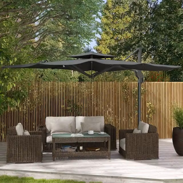 Outsunny Grey Aluminium Cantilever Parasol with Hydraulic Mechanism and Cross Base