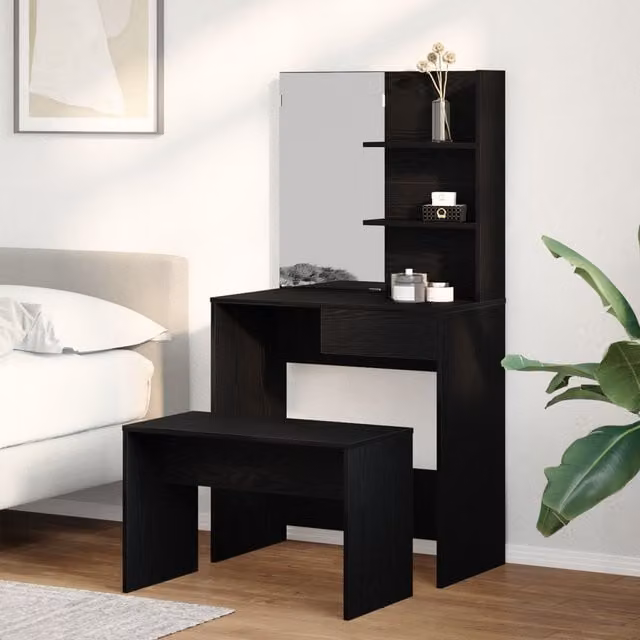 Berkfield Home Modern Black Oak Dressing Table Set in Engineered Wood