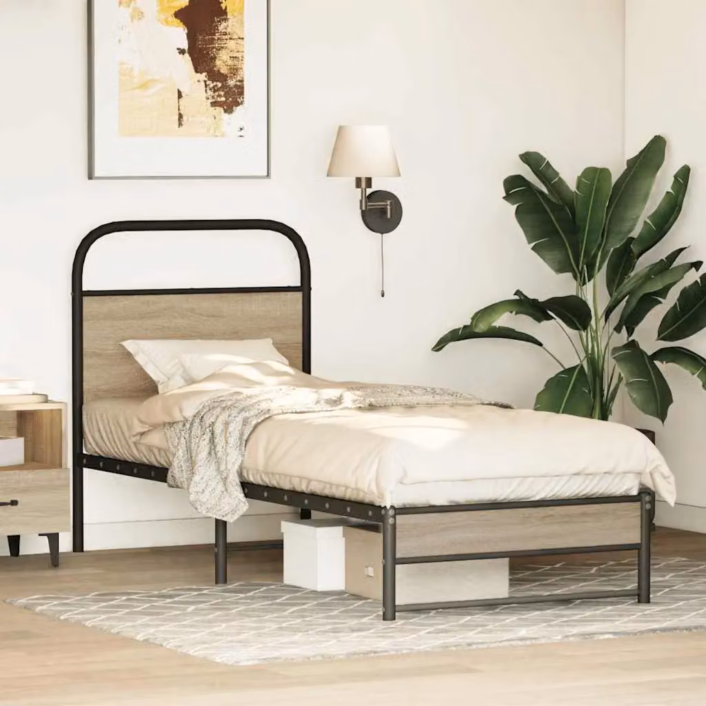 Berkfield Home Bed Frame in Smoked Oak and Brown Engineered Wood, W/D/H: 80 x 200 cm – 2