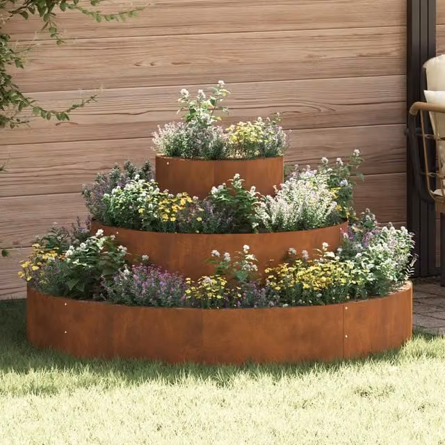 Berkfield Home Metal Planter Tub in Brown with Decorative Inlays, Width: 120 cm