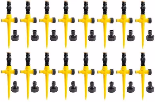 FLAVORA 16-Pack 60 Degree Automatic Rotating Water Sprinklers for Lawn and Garden, Yellow