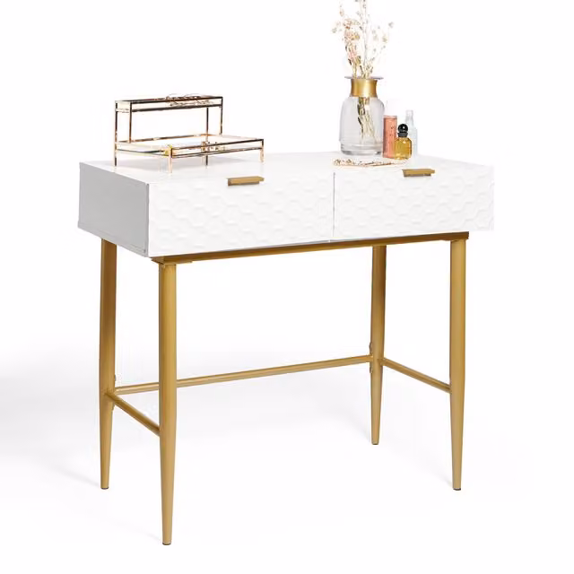 Beautify Modern White and Gold Rectangular Dressing Table