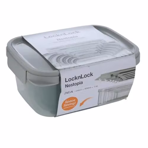 LocknLock NestnLock Stackable Airtight Food Storage Containers, 3-Piece Set, Green, 500ml, 920ml and 1.6L
