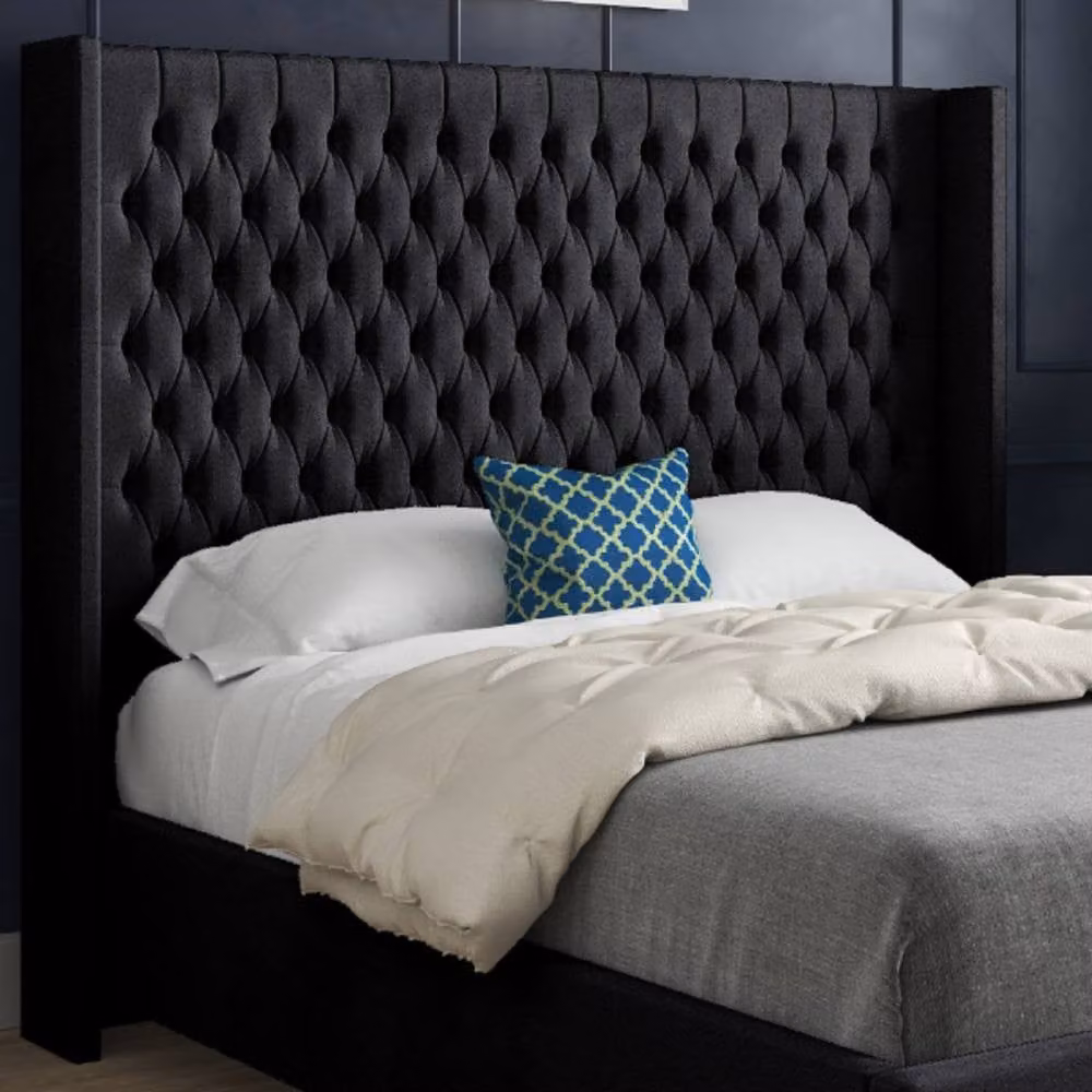 Casani Thwaite Upholstered Designer Bed Frame in Black Soft Velvet, W/D/H: 140 x 200 cm – 4