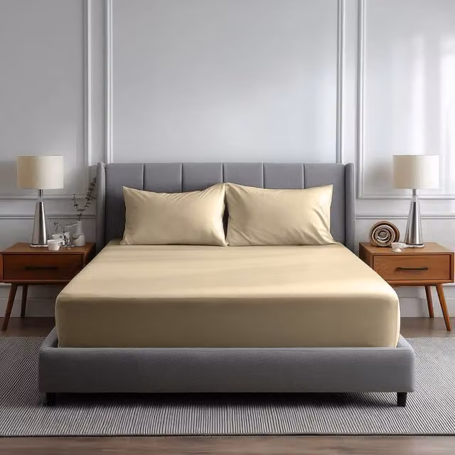 Snug City Single 200 Thread Count Cotton Fitted Sheet, Beige, W/D/H: 90 x 190 x 40 cm – 1