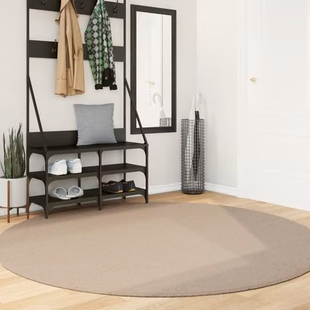 Berkfield Home HUARTE Round Short Pile Washable Rug in Sand and Brown, Diameter: 200 cm – 1