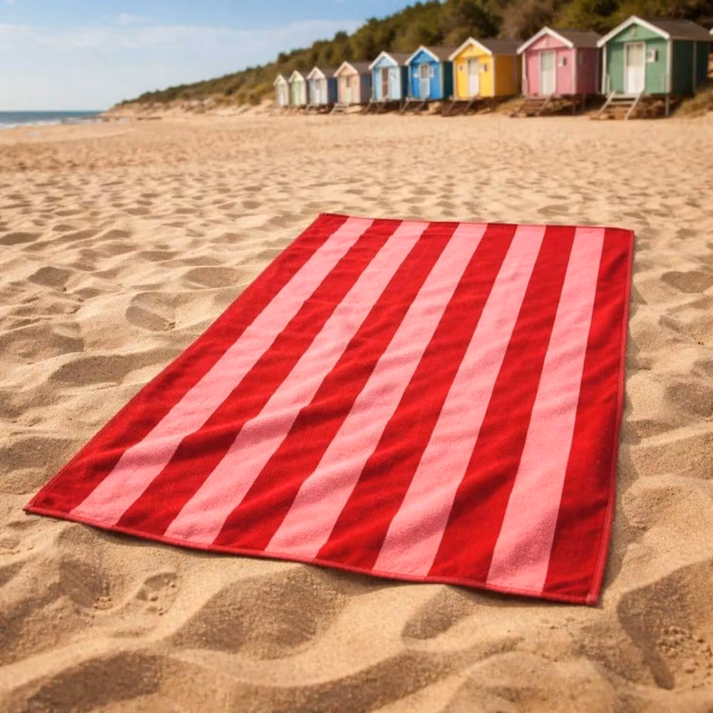 Misona Large Organic Cotton Striped Beach Towel in Red and Pink, W/H: 90 x 180 cm – 6