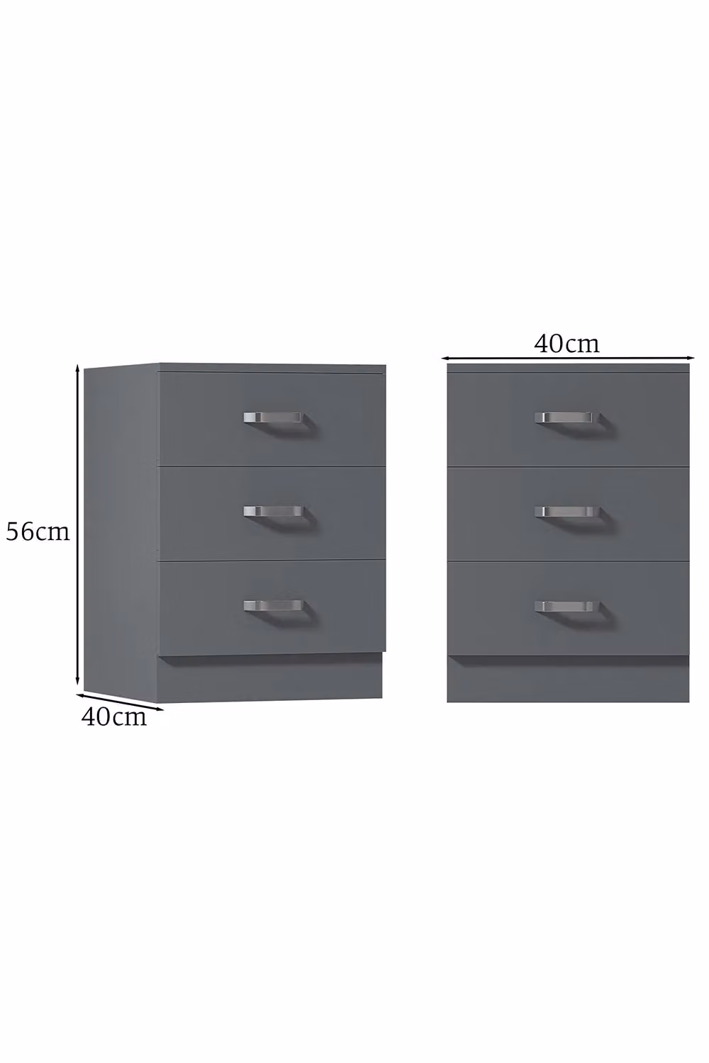FWStyle 3 Drawer Bedside Table Chest of Drawers in Matt Grey – 2